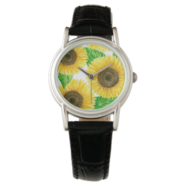 Waterverf zonnebloemen horloge (Voorkant)