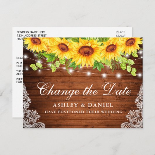 Waterverf Zonnebloemen Hout Datum wijzigen Briefkaart (Voorkant / Achterkant)