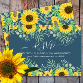 Waterverf Zonnebloemen Huwelijkswebsite Navy Blue RSVP Kaartje