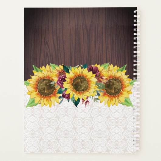 Waterverf Zonnebloemen Kant Hout Rustieke Naam Planner (Achterkant)