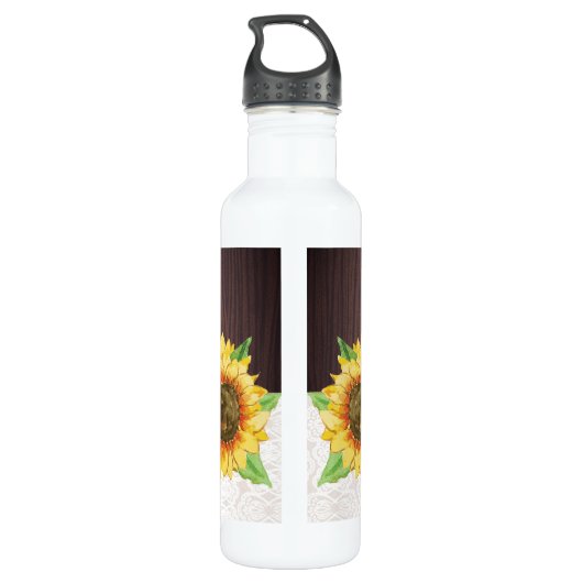 Waterverf Zonnebloemen Kant Hout Rustieke Naam Waterfles (Achterkant)