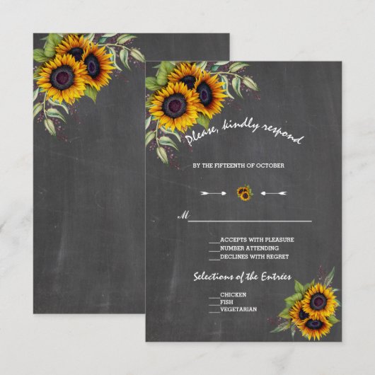 Waterverf Zonnebloemen Krijtbord Huwelijk RSVP (Voorkant / Achterkant)