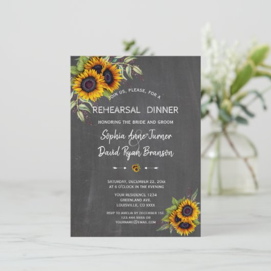 Waterverf Zonnebloemen Krijtbord Oefenavondmaal Kaart (Staand voorkant)