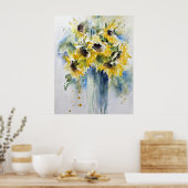 Waterverf zonnebloemen Kunst Poster (Keuken)