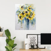Waterverf zonnebloemen Kunst Poster (Thuiskantoor)