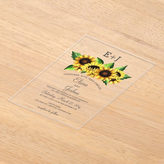 Waterverf Zonnebloemen Land Rustic Wedding Acryl Uitnodigingen (Laagn)