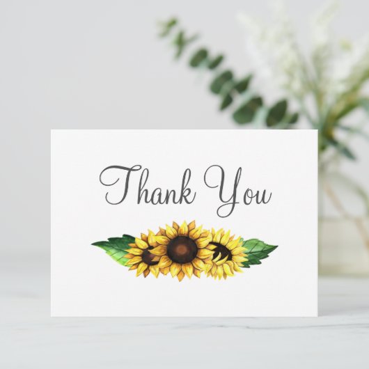 Waterverf Zonnebloemen Land Rustic Wedding Bedankkaart (Staand voorkant)