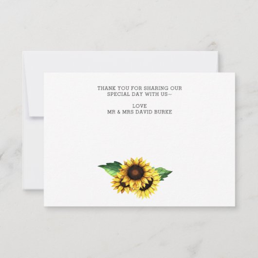 Waterverf Zonnebloemen Land Rustic Wedding Bedankkaart (Achterkant)
