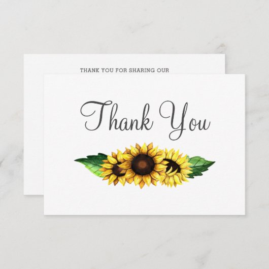 Waterverf Zonnebloemen Land Rustic Wedding Bedankkaart (Voorkant / Achterkant)