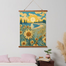 Waterverf Zonnebloemen Landschap in Van Gogh Stijl Hangend Wandkleed