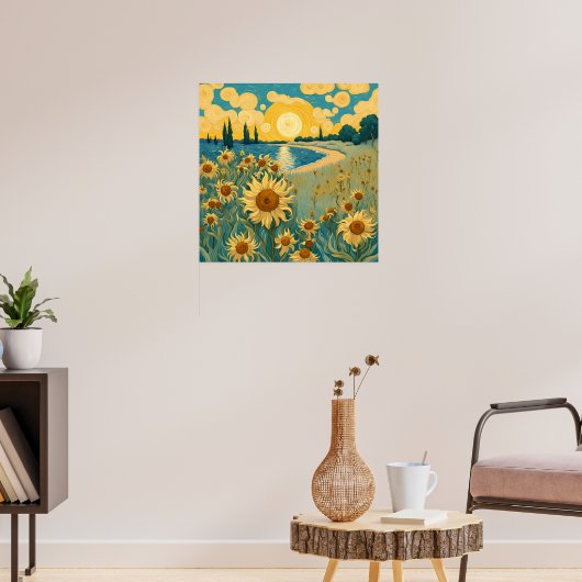 Waterverf Zonnebloemen Landschap in Van Gogh Stijl Poster (Woonkamer 3)