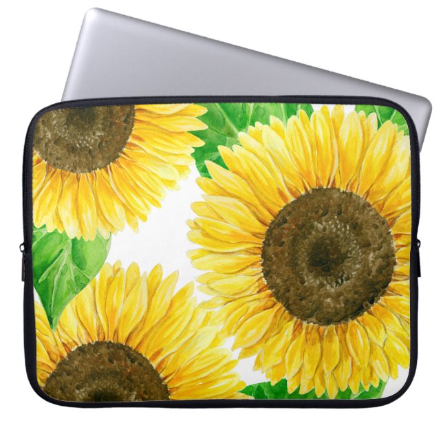 Waterverf zonnebloemen laptop sleeve (Voorkant)