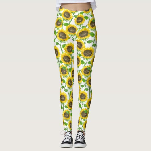Waterverf zonnebloemen leggings (Voorkant)