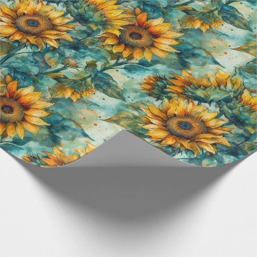 Waterverf Zonnebloemen (Licht) Cadeaupapier (Hoek)