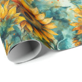 Waterverf Zonnebloemen (Licht) Cadeaupapier (Rol Hoek)