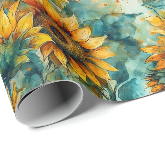 Waterverf Zonnebloemen (Licht) Cadeaupapier (Rol Hoek)