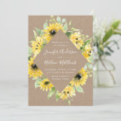 Waterverf Zonnebloemen Lijst Rustic Wedding Kaart (Staand voorkant)