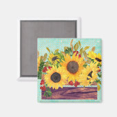 Waterverf zonnebloemen magneet (Voorkant / Achterkant)