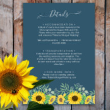 Waterverf Zonnebloemen Marineblauw Bruiloft Detail