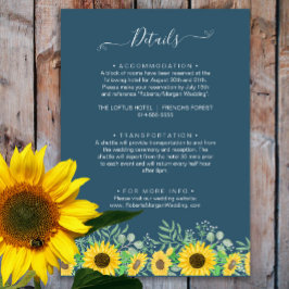 Waterverf Zonnebloemen Marineblauw Bruiloft Detail Informatiekaartje