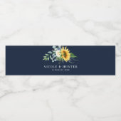 waterverf zonnebloemen marineblauw bruiloft waterfles etiket (Enkel label)