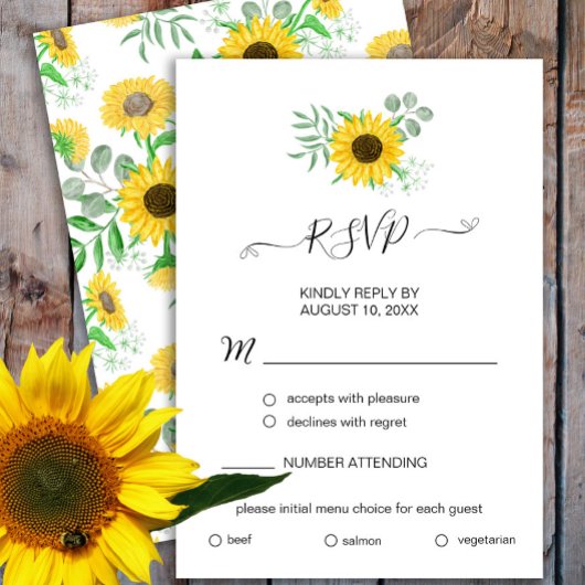 Waterverf Zonnebloemen Menu Keuze RSVP-kaart