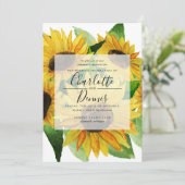 Waterverf zonnebloemen met blush blue bruiloft kaart (Staand voorkant)