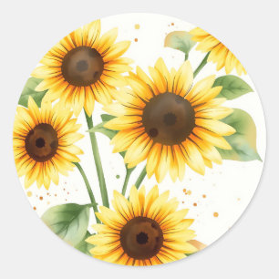 Waterverf Zonnebloemen met Cream Edges Ronde Sticker