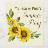 Waterverf Zonnebloemen met foliegepersonaliseerd b Wijn Etiket (Enkel label)