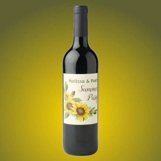 Waterverf Zonnebloemen met foliegepersonaliseerd b Wijn Etiket