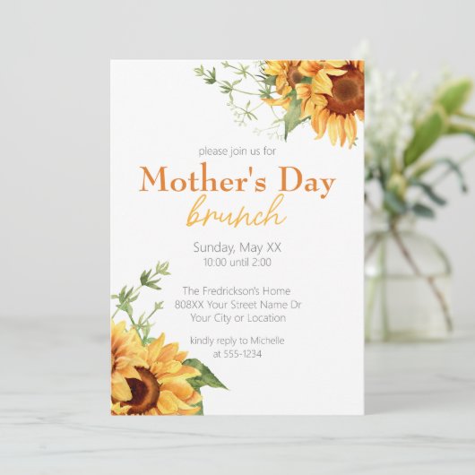 Waterverf Zonnebloemen Moederdag Brunch Kaart (Staand voorkant)