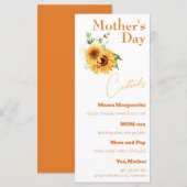 Waterverf Zonnebloemen Moederdag Cocktails Menu (Voorkant / Achterkant)