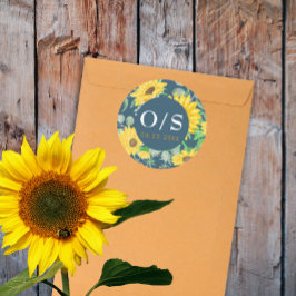 Waterverf Zonnebloemen Monogram Envelop Afdichting Ronde Sticker
