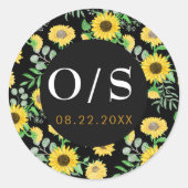 Waterverf Zonnebloemen Monogram Envelop Afdichting Ronde Sticker (Voorkant)
