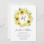 Waterverf Zonnebloemen Monogram krans | Bruiloft Kaart (Voorkant)