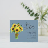 waterverf zonnebloemen op blauw Save the date Briefkaart (Staand voorkant)