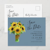 waterverf zonnebloemen op blauw Save the date Briefkaart (Voorkant / Achterkant)