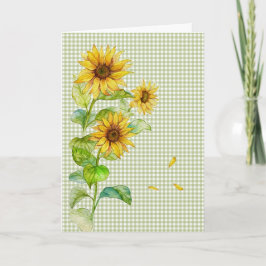 Waterverf Zonnebloemen op Gingham Kaart