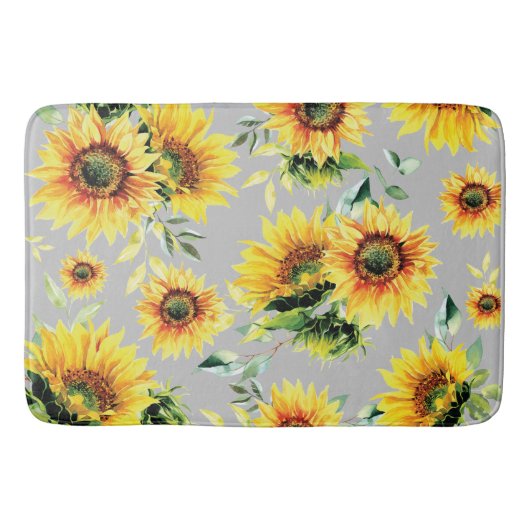 Waterverf Zonnebloemen op Grey Bath Mat (Voorkant)