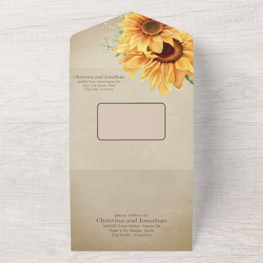 Waterverf Zonnebloemen op het vette perkament All In One Uitnodiging (Buitenkant)