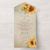 Waterverf Zonnebloemen op het vette perkament All In One Uitnodiging (Binnen)
