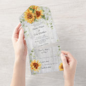 Waterverf Zonnebloemen op Whitewash Wood All In One Uitnodiging (Afscheurbaar)