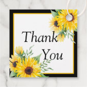 Waterverf zonnebloemen op zwarte bruiloft bedankjes labels (Achterkant)