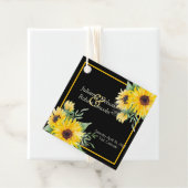 Waterverf zonnebloemen op zwarte bruiloft bedankjes labels (In situ)