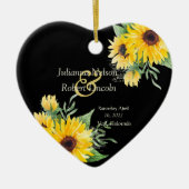 Waterverf zonnebloemen op zwarte bruiloft keramisch ornament (Voorkant)