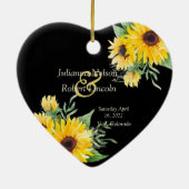 Waterverf zonnebloemen op zwarte bruiloft keramisch ornament (Achterkant)