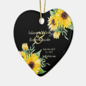 Waterverf zonnebloemen op zwarte bruiloft keramisch ornament (Links)