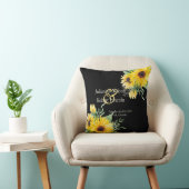 Waterverf zonnebloemen op zwarte bruiloft kussen (Stoel)
