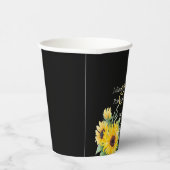 Waterverf zonnebloemen op zwarte bruiloft papieren bekers (Rechts)