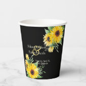 Waterverf zonnebloemen op zwarte bruiloft papieren bekers (Voorkant)